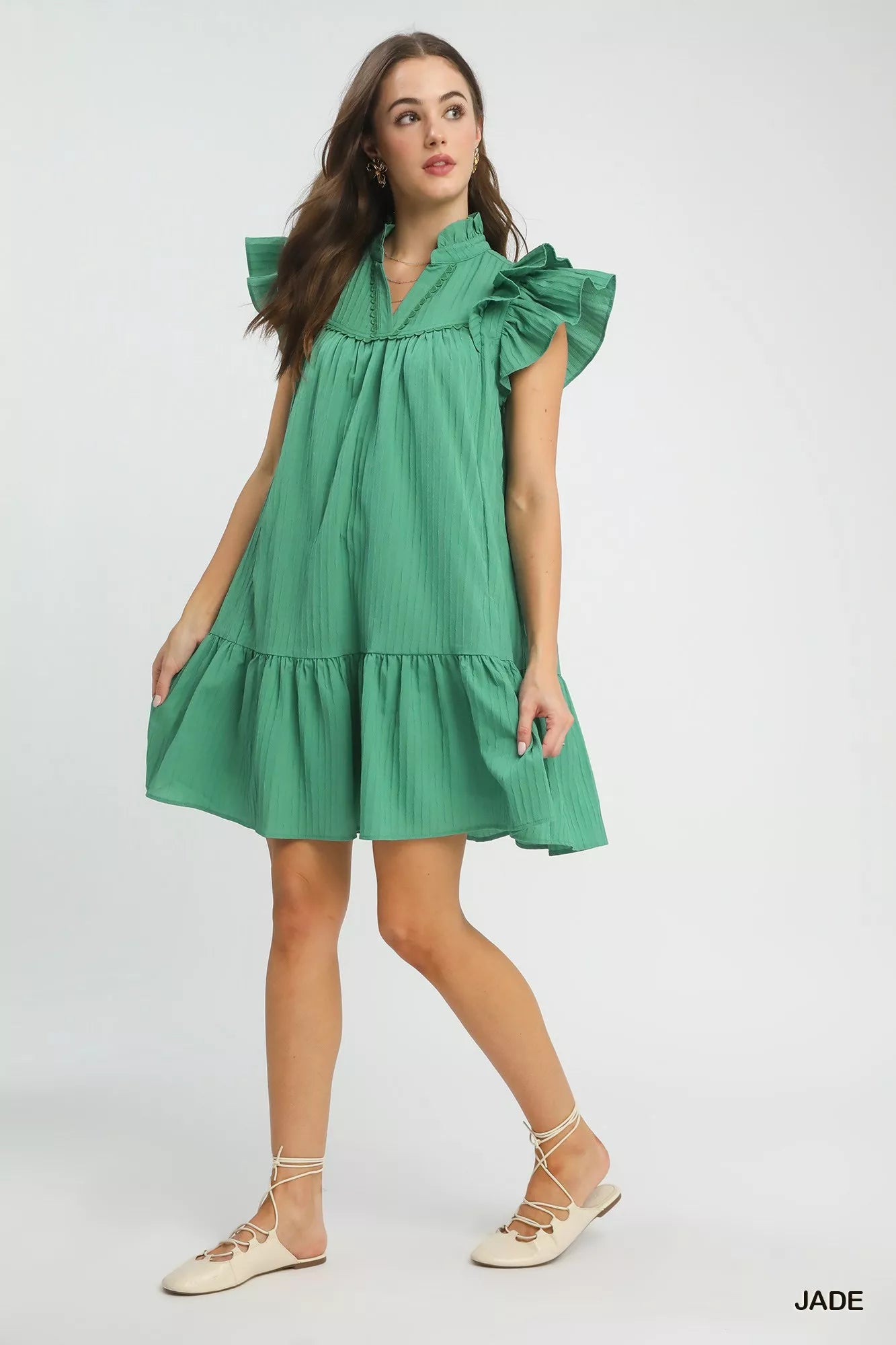 Umgee Flutter Sleeve Tiered Dress - Trendsi