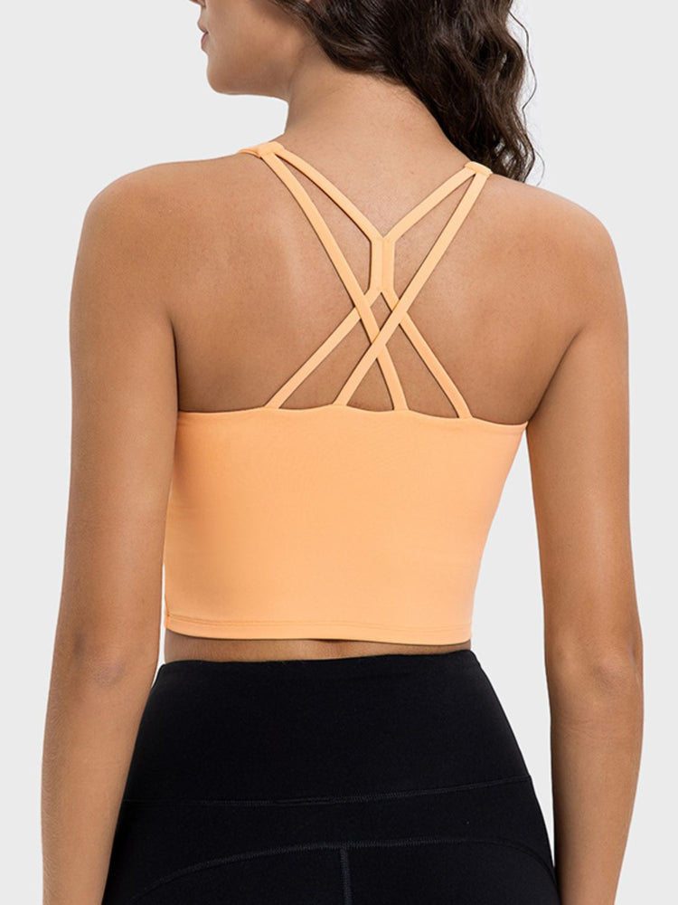 Back view of black crisscross strap active tank top