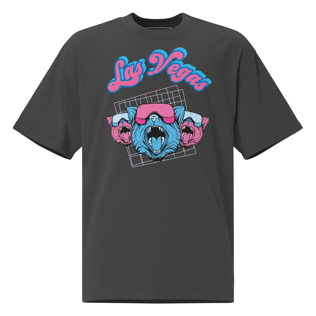 Black oversized t-shirt with Las Vegas Party Cats graphic