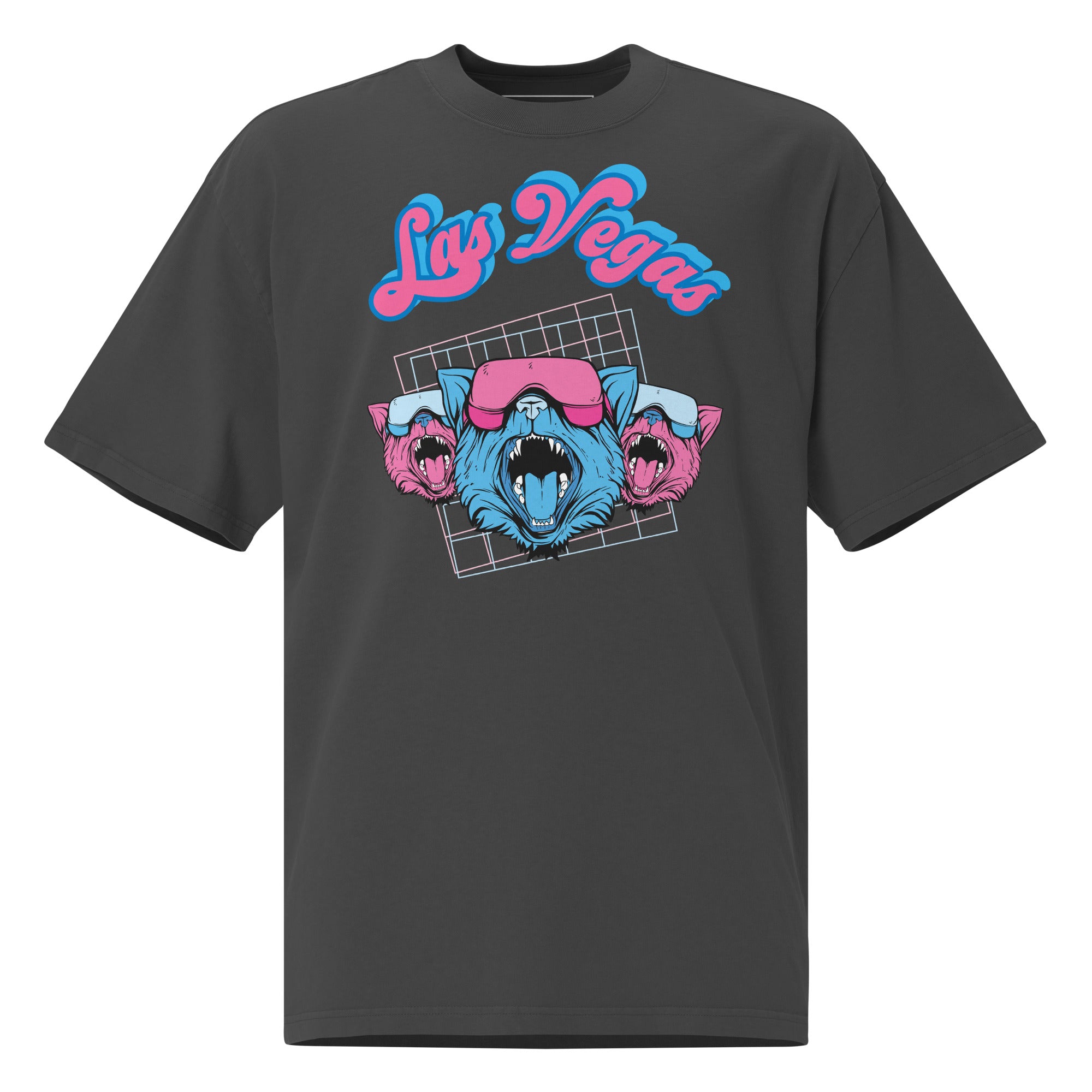 Black oversized t-shirt with Las Vegas Party Cats graphic