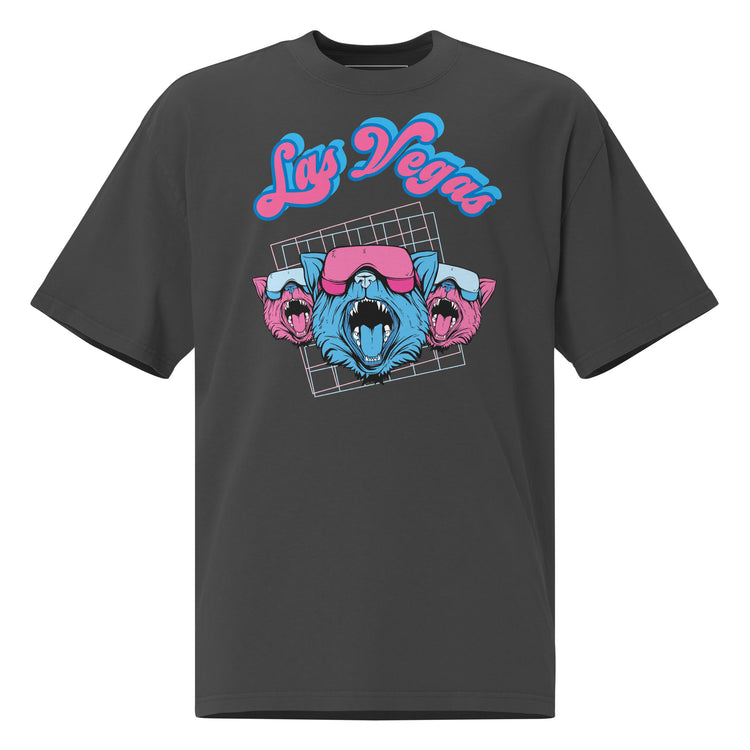 Black oversized t-shirt with Las Vegas Party Cats graphic