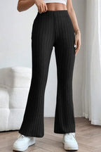 Basic Bae Full Size Ribbed High Waist Flare Pants - Trendsi