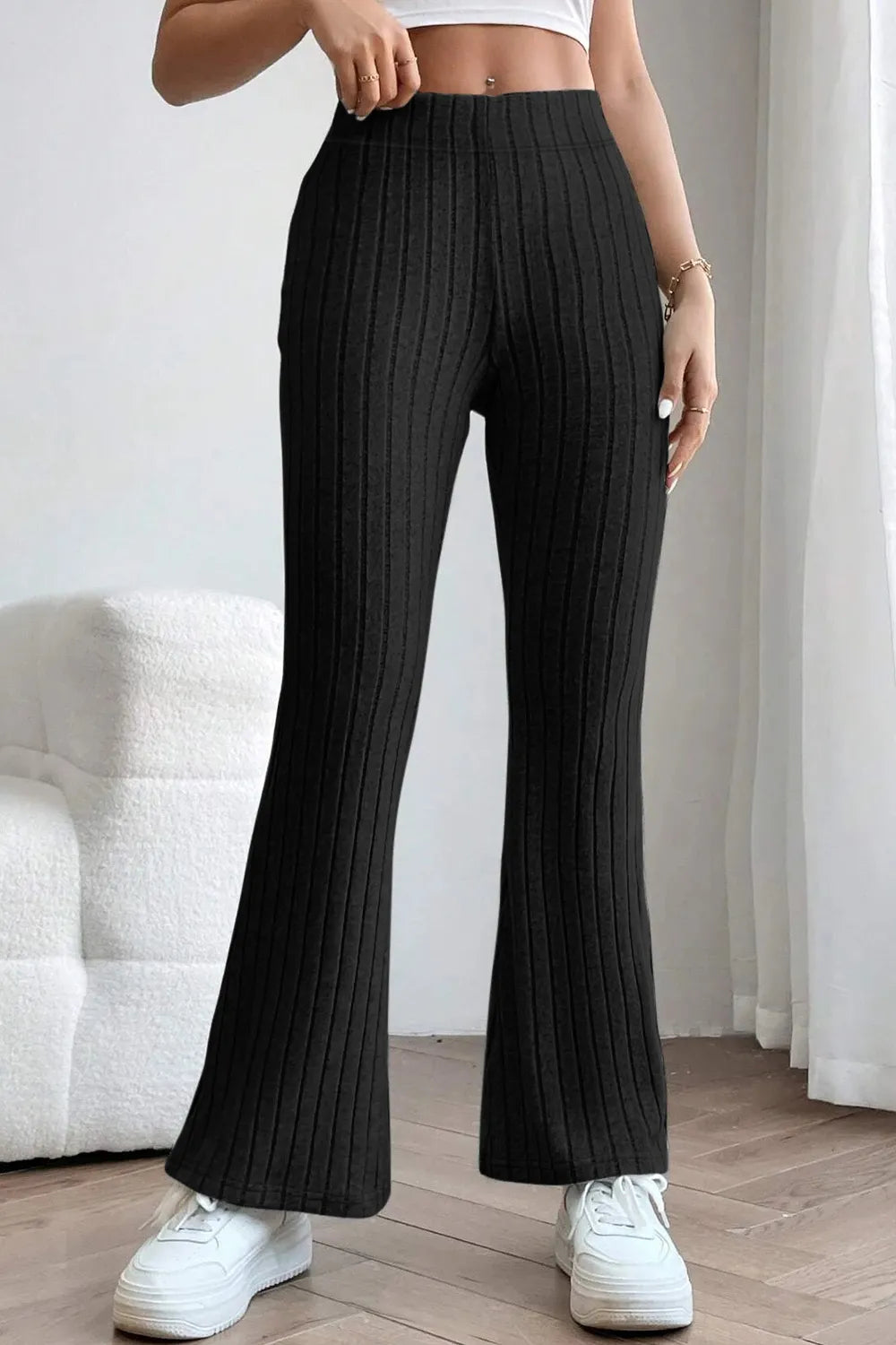 Basic Bae Full Size Ribbed High Waist Flare Pants - Trendsi