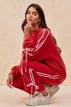 BiBi Side Lined Bow Details Fleece Sweatpants - Trendsi