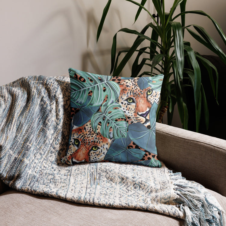 majestic leopards resting on a pillow, showcasing their beauty and grace. A perfect addition to any wildlife lover's home.