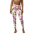 Women's high-waist yoga leggings featuring a vibrant floral print on a white background. Soft, stretchy, and perfect for workouts, yoga, and activewear fashion