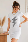 Double Take Leopard Lightning Graphic Tee Dress - Trendsi