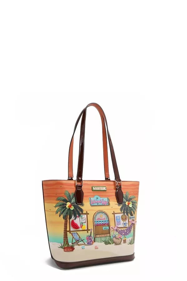 Nicole Lee USA Tropical Beach House Print Shopper Bag - Trendsi
