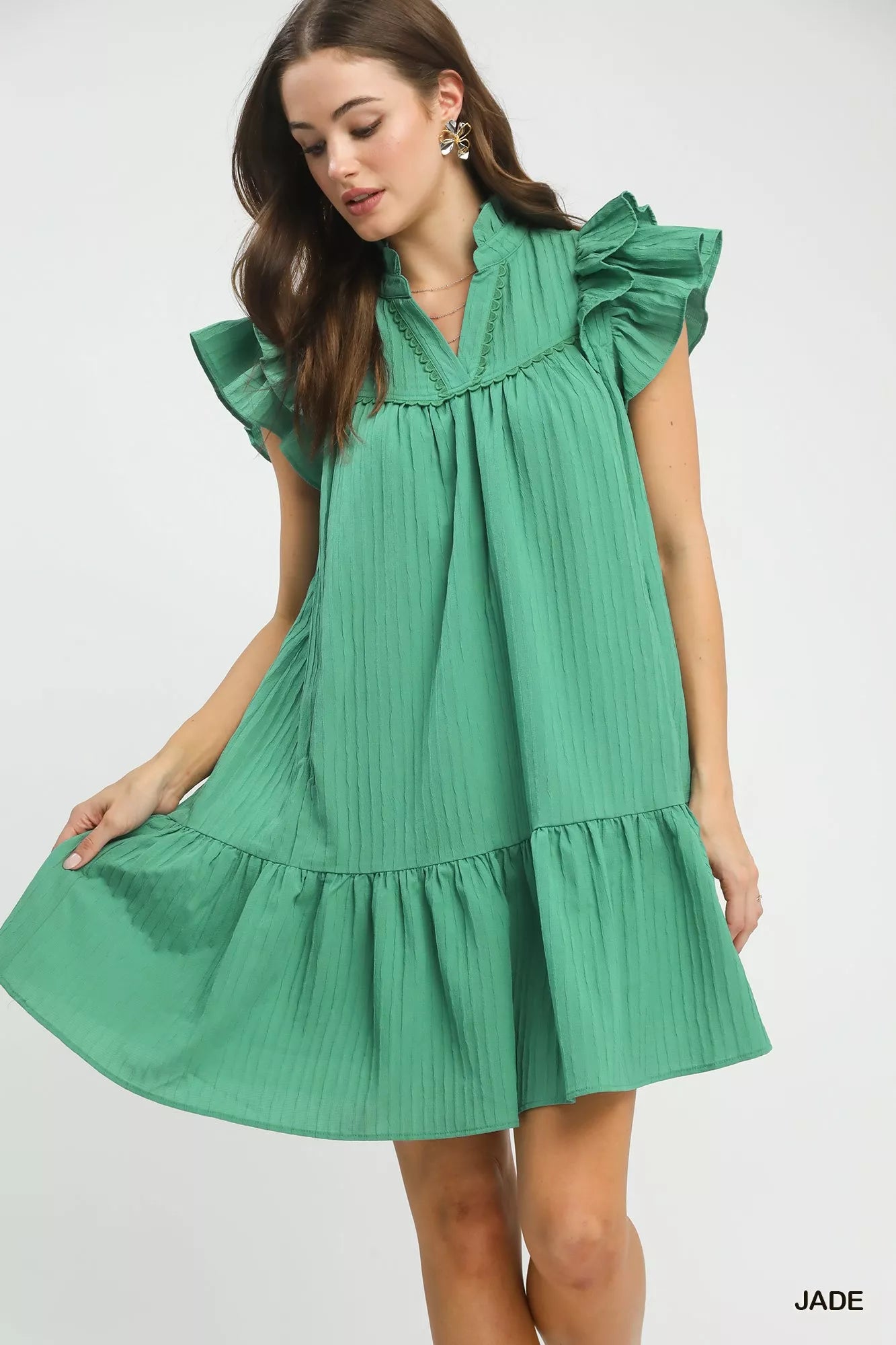 Umgee Flutter Sleeve Tiered Dress - Trendsi