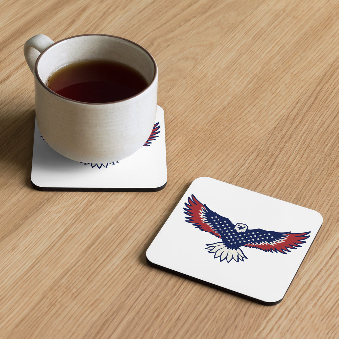 Cork back coaster with american eagle print for cups