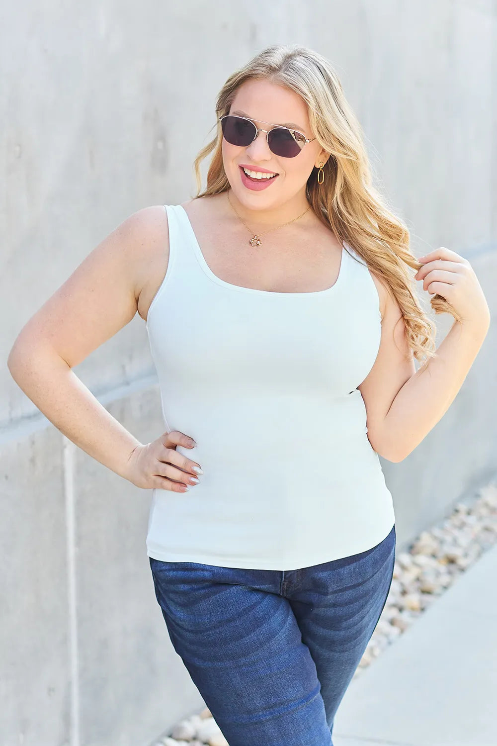 Basic Bae Full Size Square Neck Wide Strap Tank - Trendsi