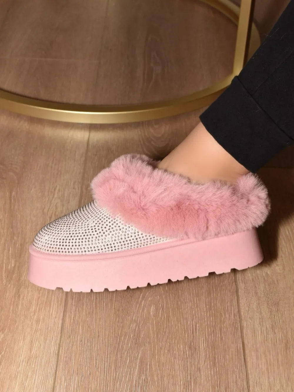 WILD DIVA Embellished Faux Fur Platform Booties - Trendsi