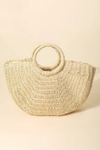 Fame Half Moon Straw Tote Bag - Trendsi