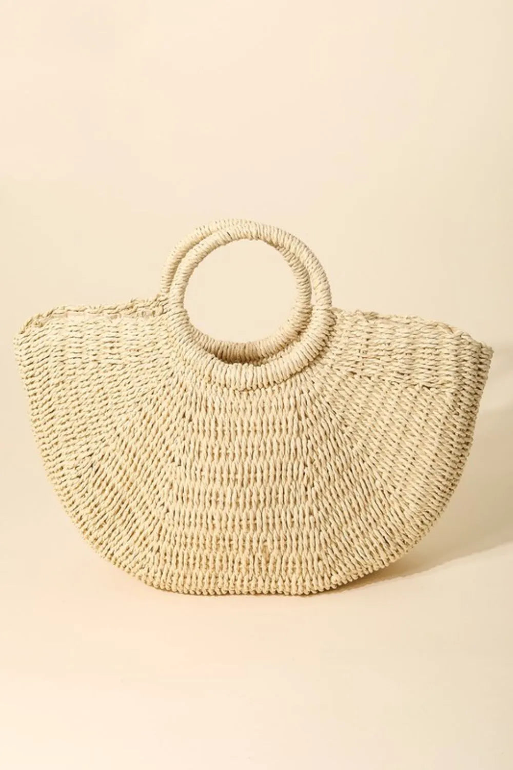 Fame Half Moon Straw Tote Bag - Trendsi