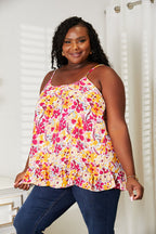 Double Take Floral Scoop Neck Ruffle Hem Cami - Trendsi