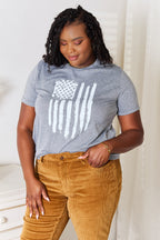 Simply Love US Flag Graphic Cuffed Sleeve T-Shirt - Trendsi