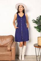 Double Take Button Front Empire Waist Sleeveless Slit Magic Dress - Trendsi