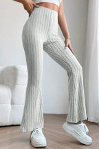Basic Bae Full Size Ribbed High Waist Flare Pants - Trendsi
