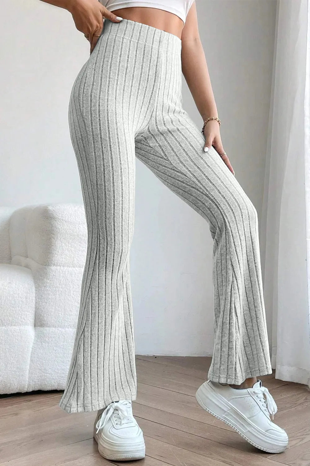 Basic Bae Full Size Ribbed High Waist Flare Pants - Trendsi