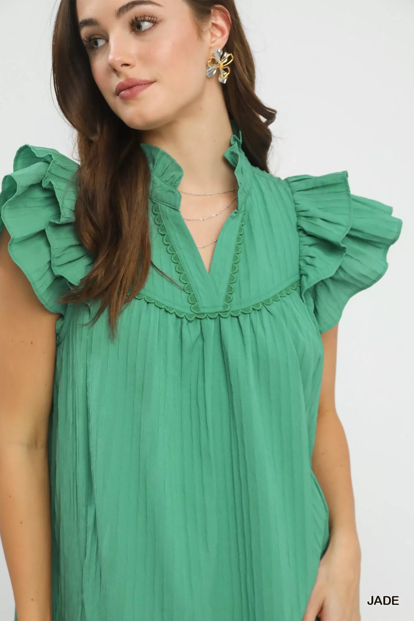 Umgee Flutter Sleeve Tiered Dress - Trendsi