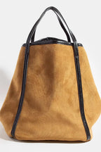 Fame Suede Tote Faux Leather Trim Shoulder Strap - Trendsi