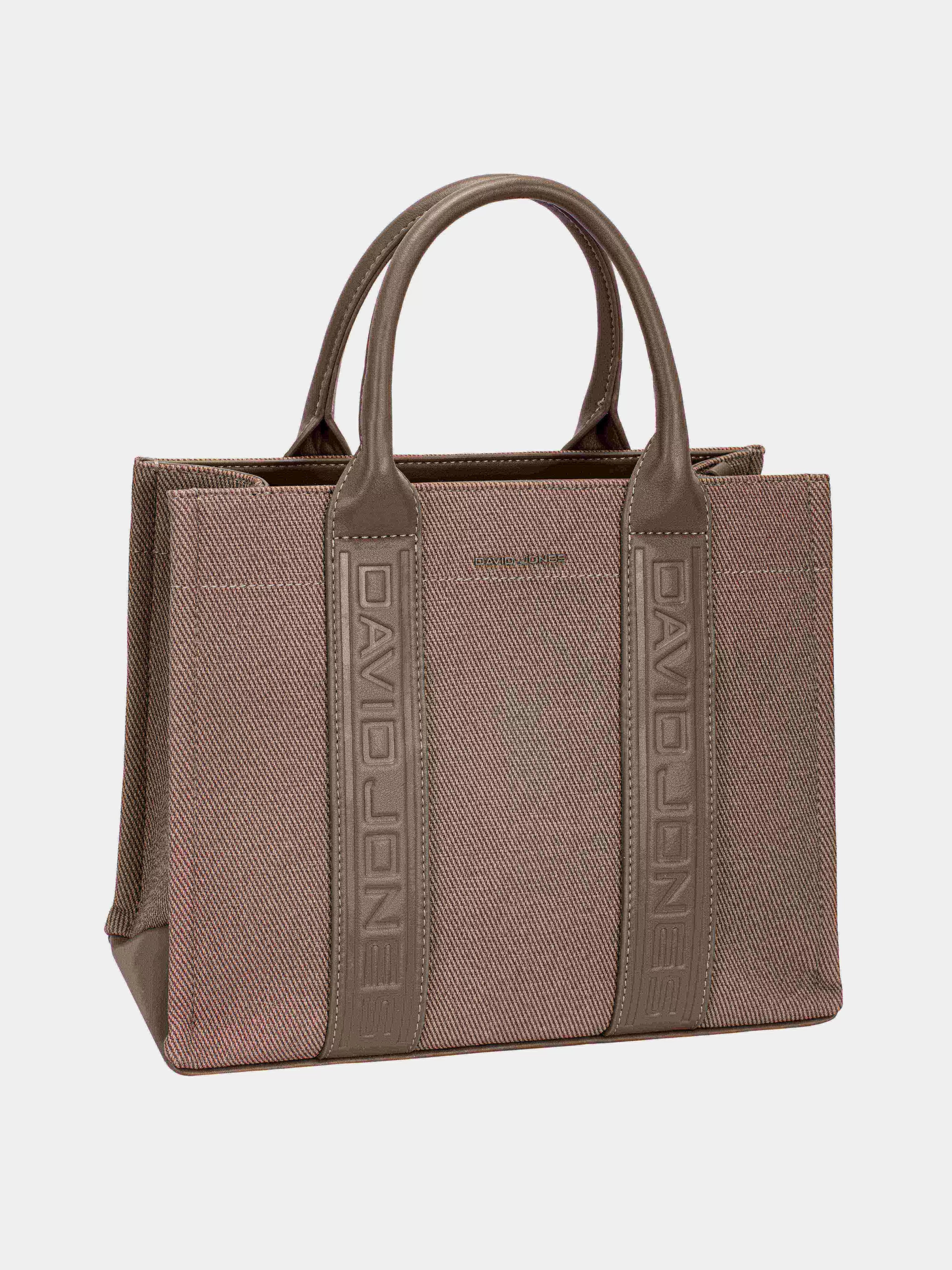David Jones Canvas Tote Handbag with Contrast Leather Handles - Trendsi