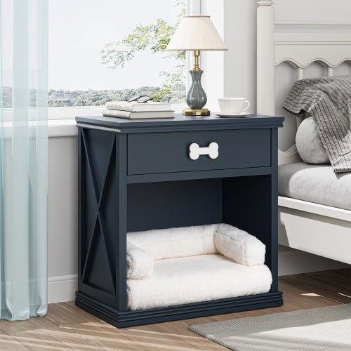 Vintage Pet Bed Cabinet with LED Light – Farmhouse-Style Multi-Use Table