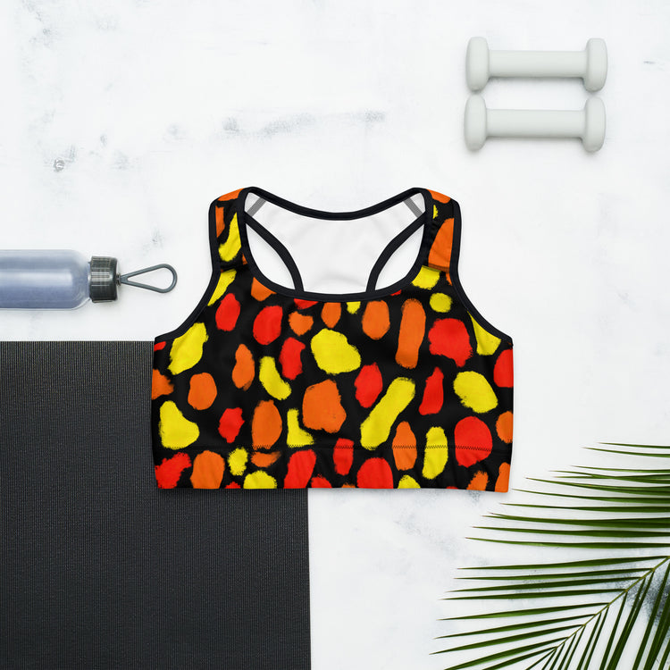  Stylish sports bra with a trendy pattern, perfect for your next workout session.