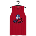 USA and dumbel logo on a red tank top