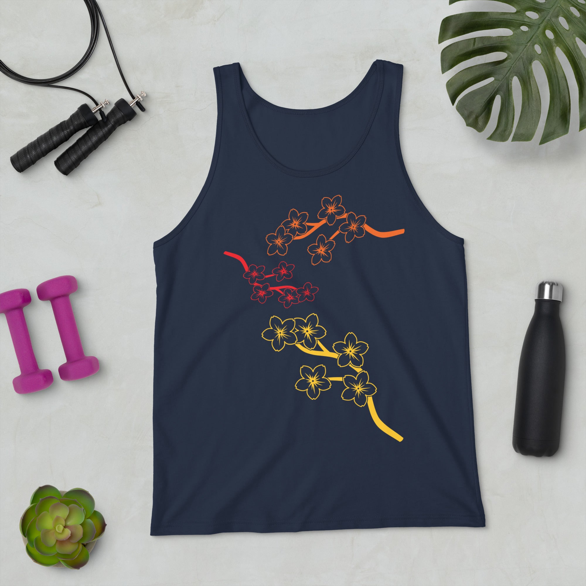 Three Flower Branch One FLower Print Tank Top