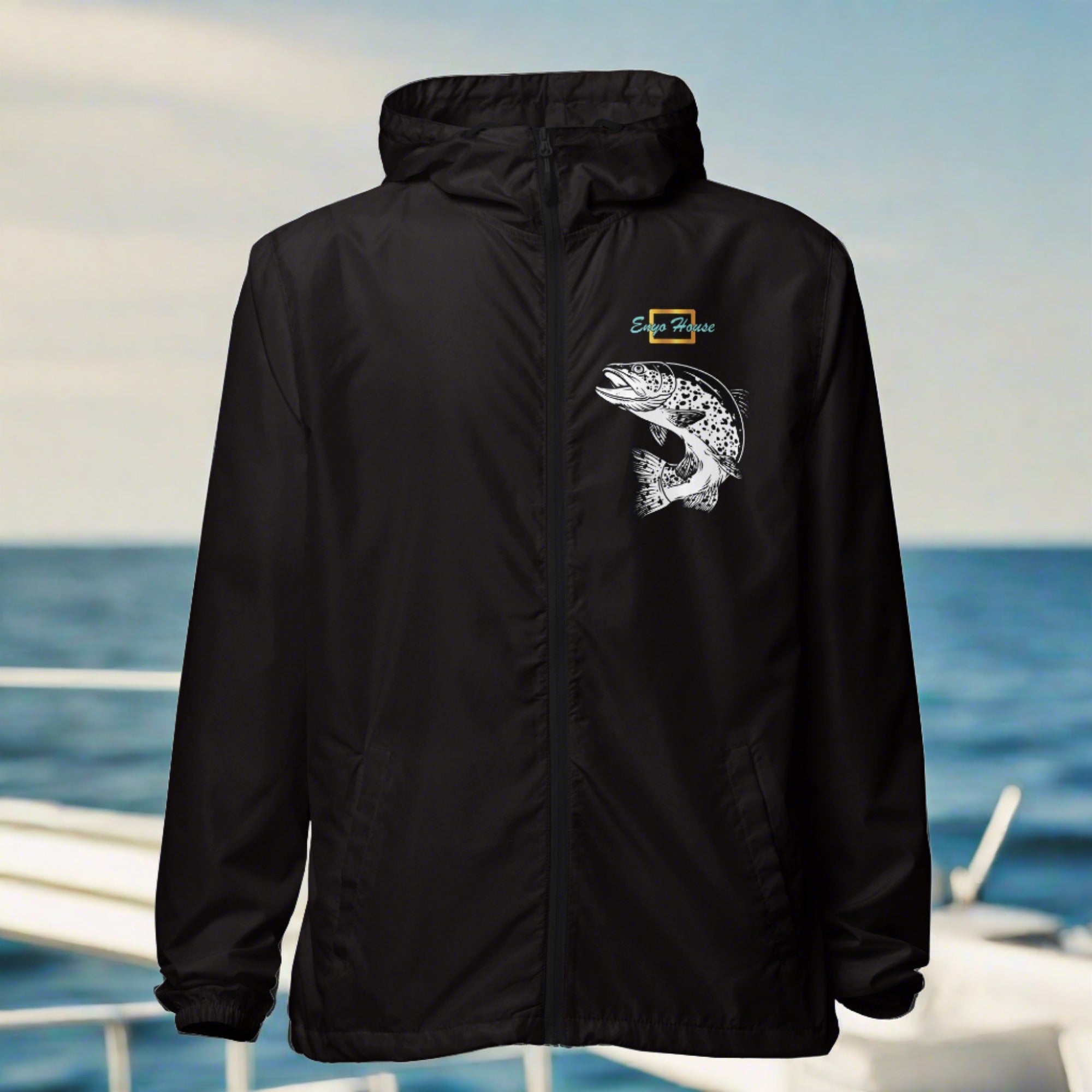 Black front windbreaker zip up jacket