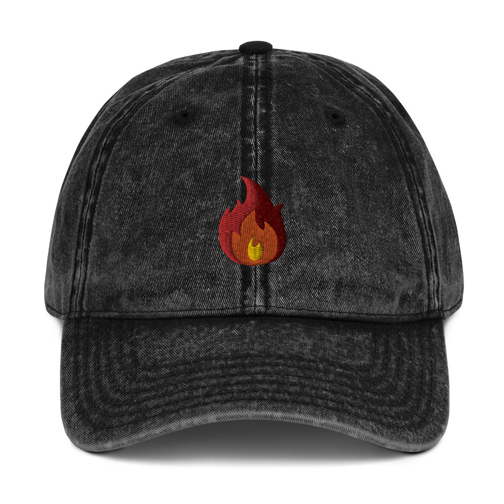 hot flame embroidery on a black color hat 