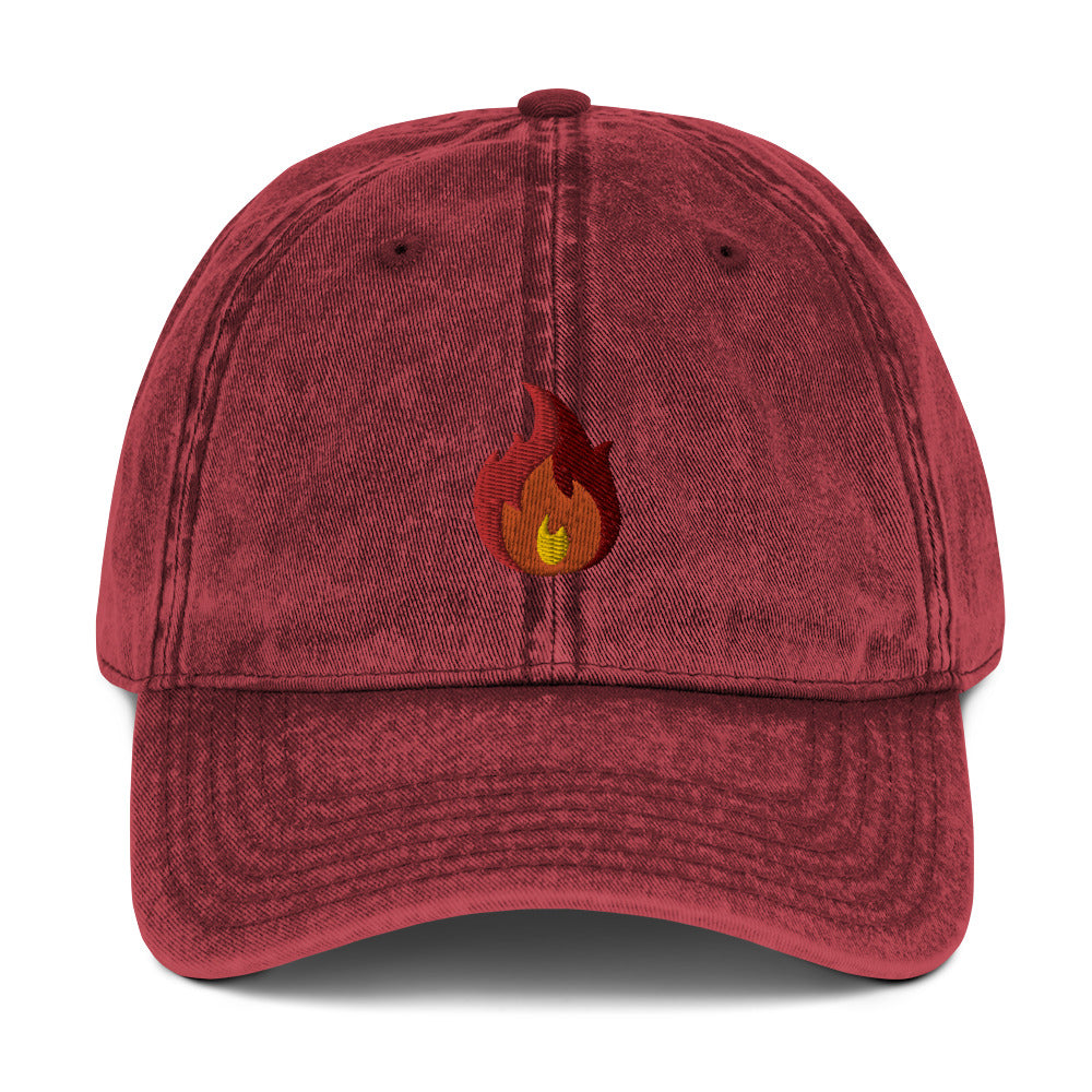hot flame embroidery on a maroon color hat